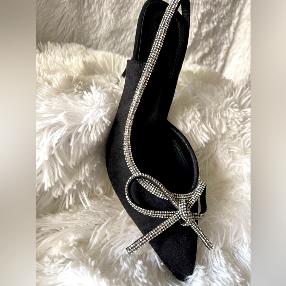 NWT - Elegant Rhinestone and Black Dress Heels - Picture 4 of 7